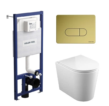 Инсталляция Koller Pool Dune 1200SL + панель смыва Orion Cosmo Gold + подвесной унитаз Grace Tornado 3.0 с сиденьем Soft Close дюропласт (2361510056+2328510857+1808570198)