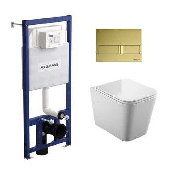 Инсталляция Koller Pool Dune 1200SL + панель смыва Neon Gold + подвесной унитаз Kvadro Tornado 3.0 с сиденьем Soft Close дюропласт (2361510056+2315510857+1810570198)