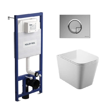 Инсталляция Koller Pool Dune 1200SL + панель смыва Kvadro Arc Chrome + подвесной унитаз Kvadro Tornado 3.0 с сиденьем Soft Close дюропласт (2361510056+2363510357+1810570198)