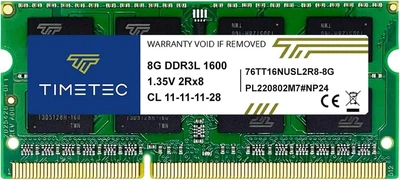 Оперативная память 8 ГБ, DDR3L, для ноутбуков, Timetec (1600 МГц, 1.35 В, CL11, 76TT16NUSL2R8-4G) Б/У