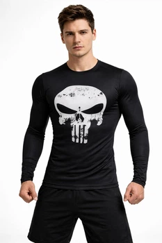Рашгард чоловічий Череп Punisher ⬩ принт Череп⬩ компресійна кофта MMA-fit ⬩ Jeccordi ⬩ чорний S