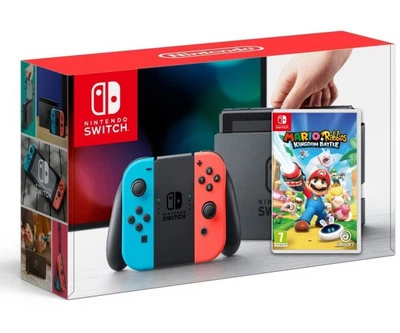 Nintendo Switch Neon Blue-Red + Игра Mario + Rabbids: Kingdom
