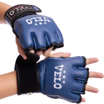 Перчатки для смешанных единоборств MMA на липучке размер M кожа VELO синий ULI-4035