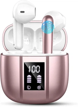 Беспроводные Bluetooth 5.3 наушники Renimer I50 с микрофоном, 48 ч работы, IP7, LED дисплей Нові, Рожеве золото