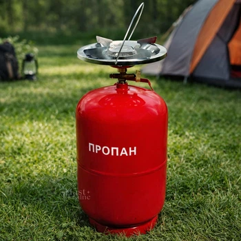Газовий балон 12 л туристичний з пальником 2200 Вт, портативний газовий комплект для кемпінгу, походів, пікніка, приготування їжі та обігріву, з конфоркою, краном-перехідником і ручкою Червоний, BOL-120