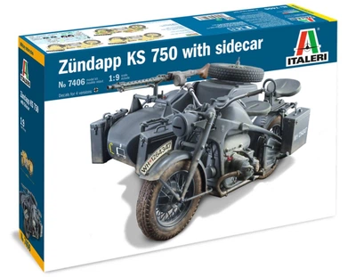 Збірна модель 1:9 німецький військовий мотоцикл з коляскою ZUNDAPP KS 750 Italeri 7406