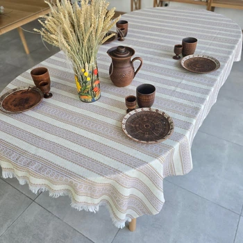 Вишита скатертина Ototextile "Дихання Поля" розмір 140*220см; колір бежевий 201 1/2 C