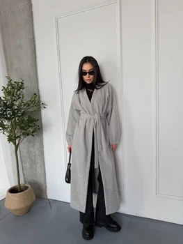 Жіночий довгий кардиган з паском Uaclothes 48-52 Сірий (like36533-169591361)