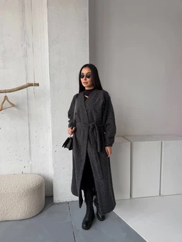 Жіночий довгий кардиган з паском Uaclothes 42-46 Графітовий (like36531-169571360)