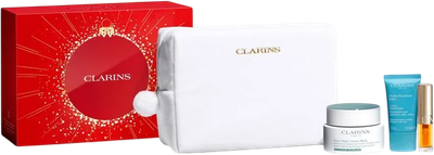 Zestaw do pielęgnacji twarzy Clarins Cryo-Flash Cream Mask Holiday Season Kosmetyczka + Maska nawilżająca 75 ml + Krem na dzień 15 ml + Olejek do ust 1.4 ml (3666057389672)