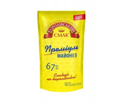 Майонез 72% Европейский на перепелиных яйцах 160 g дой-пак «TM Королевский вкус»