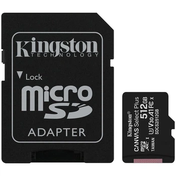 Карта памяти KINGSTON microSDXC Canvas Select Plus 512Gb Class 10 UHS-1 А1 V30 (R-100MB/s) + SD адаптер [67352]
