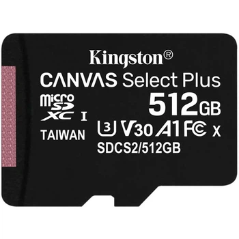 Карта памяти KINGSTON microSDXC Canvas Select Plus 512Gb Class 10 UHS-I U3 А1 V30 (SDCS2/512GB) без SD адаптера [70329]
