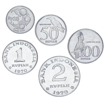 Набор монет Индонезия набор из 5 монет 1970-2003 UNC 1, 2, 25, 50, 100 рупий