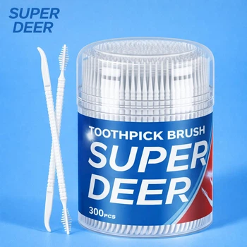 Міжзубні щіточки-зубочистки SUPER DEER, двосторонні інтердентальні йоржики для зубів і брекетів, пластикові, білі, 300 шт (125514840)