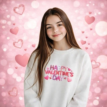 Детский свитшот для девочки Happy Valentin`s Day 134-146 белый