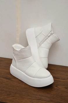 Женские зимние угги PARADIZE SHOES из белой кожи с молнией на высокой подошве 40 размер (стелька 26,8 см)