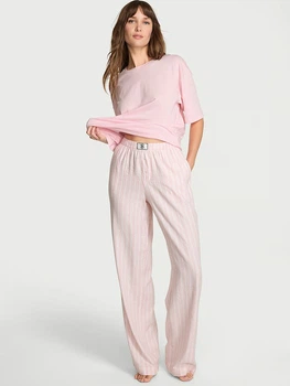 Фланелева піжама (світшот + штани) Victoria's Secret Flannel Long-Sleeve Tee-Jama Set M Regular Рожевий (27123558)