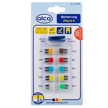 Набір запобіжників мікро (USA) 10шт плоскі (5-30А) "Sicherung Micro II" Alca, 679100