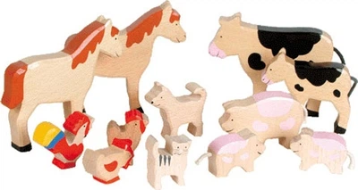 Zestaw figurek Goki zwierzęta hodowlane drewniane 12 szt 5210217 (4013594053709)