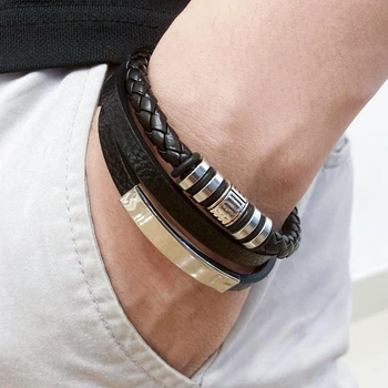 Модный мужской браслет на руку Fashion Jewelry Черный 21 см