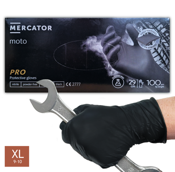 Супер міцні рукавички нітрилові Moto Mercator Ideall Nitrile, щільність 9.3 г. - чорні (100 шт) XL (9-10)