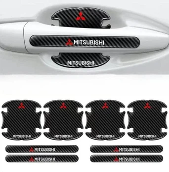 Защитные плёнки дверных ручек Mitsubishi 8шт (4 наклейки под ручки+4 на ручки) силикон карбон