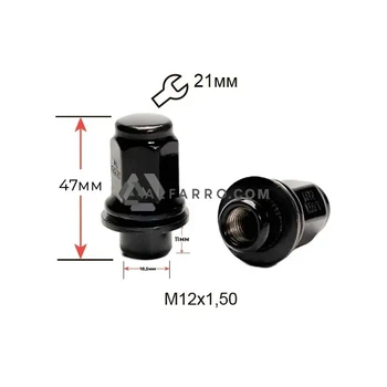 Гайка колесная A724845 BA M12х1,5х47мм Прессшайба (Toyota LC Prado, Highlander; Lexus GX 470, Chery Tiggo) Закрытая Черный хром Ключ 21