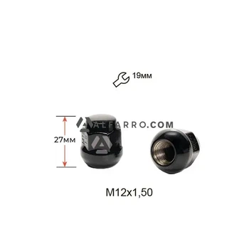 Гайка колесная A401145B BA M12x1,5x27мм Сфера (Acura, Chery, Honda) Закрыта Черный Хром ключ 19