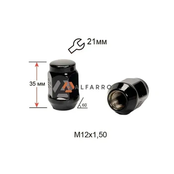 Гайка колесная A901445 BA М12х1,5х35мм Конус (Mazda, Kia, Hyundai, Daihatsu) Закрыта Черный Хром Ключ 21