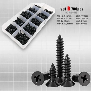 Саморезы Потайные M2;M2.6;M3/700шт Комплект Черных Шурупов SPEC (SP-2400700)