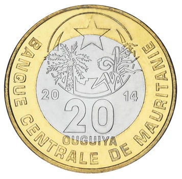 Монета Мавритания 20 угий 2014 Биметалл UNC