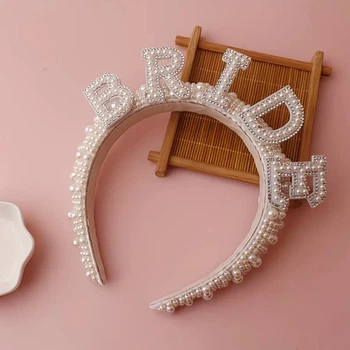 Обруч для дівич вечора з перлинами білий Bride (наречена)