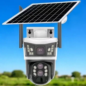 Камера видеонаблюдения наружная 4 МП H.265 V39 IP66 с солнечной панелью, режимом день/ночь и микрофоном, цветное изображение