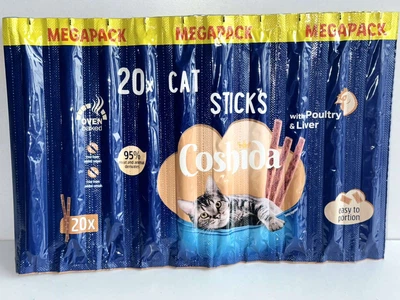 Ласощі для кішок Coshida MEGAPACK with Poultry and Liver, м'ясні палички з птицею та лівером 1 блістер (20 паличок)