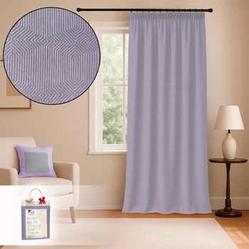 Штора Bella 150×270 см жаккардовая сиреневая на тесьме с геометрическим рельефным узором для спальни и гостиной