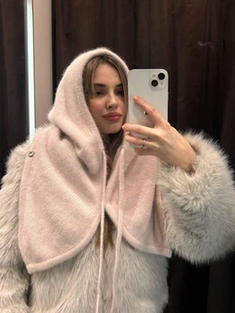 Теплий капор з ангори на кнопках Zefur One size бежевий