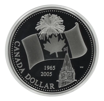 Монета Канада 1 доллар 2005 Серебро Proof 40 лет флагу Канады (Ag 925, 25,17 грамм)
