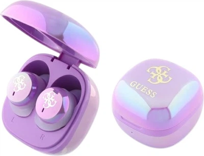 Słuchawki Guess Iridescent 4G Printed Logo Bluetooth 5.3 Bezprzewodowe + Stacja Dokujaca Fioletowe (3666339343224)
