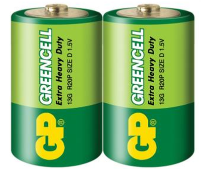 Батарейка GP GREENCELL 1.5V солевая 15G-S2, R20, D (2шт.)