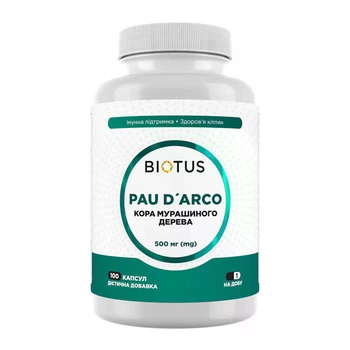 Натуральная добавка кора мурашиного дерева Biotus Pau D`Arco 500mg 100 капсул