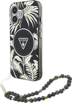 Панель Guess Palm Trees Triangle With Pearl Strap MagSafe для Apple iPhone 16 Black (GUHMP16SHPCTPLSK)