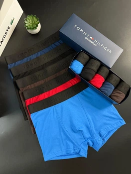 Набір чоловічих трусів 5шт XL боксери Tommy Hilfiger 3D напис Сині, Чорні, Коричневі, Червоні, Блакитні (TH23m)