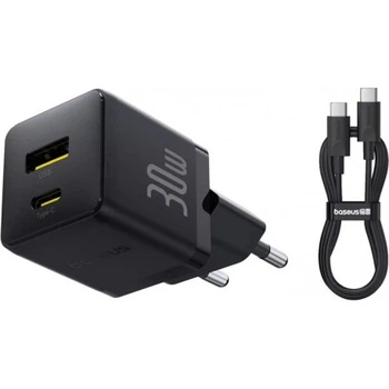Сетевое зарядное устройство Baseus Palm Fast Charger Type-C+USB 30W With Cable Type-C to Type-C Black (P1011160A113-01)