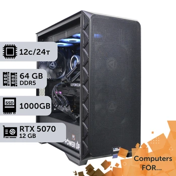 Компьютер Power Up #41 для Premiere Pro/Ryzen 9 9900x/64 GB/HDD 4 TB/SSD 1TB/GeForce RTX 5070 12GB для анимационного дизайна и видеомонтажа и постобработки