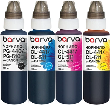 Комплект чернил Barva для Canon PG-440BK + CL-441C/M/Y Special Pigmented/Water Soluble 4x100 мл BK/C/M/Y (CPG440-100-MP)