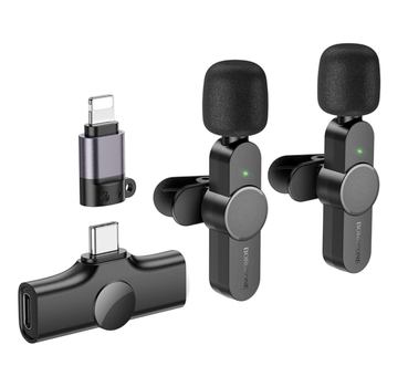 Мікрофон конденсаторний петличний 2 шт BOROFONE BFK12 Trophy Apple Lightning+Type-C для смартфона Bluetooth чорний
