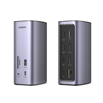 Док-станция USB-C Ugreen Revodok Pro 312 CM555 12 в 1 HDMI 8K DisplayPort PD 100W RJ45 Серебристая (90325)