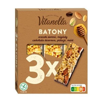 Батончики горіхово-злакові Vitanella Batony з медом і горіхами, 3 шт