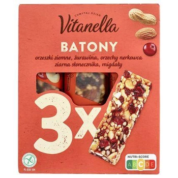 Батончики горіхово-злакові Vitanella Batony з журавлиною та горіхами, 3 шт